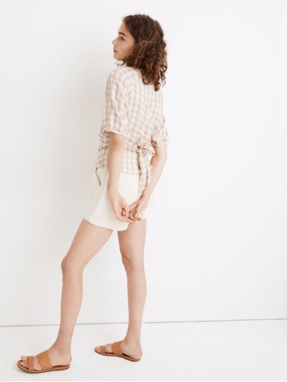 🆕 NWT Madewell Cream and Tan XXS Sweetheart True Wrap Top in Gingham Check